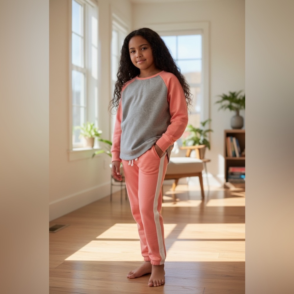 Coral and Gray Kids Sweatpants & Joggers Set